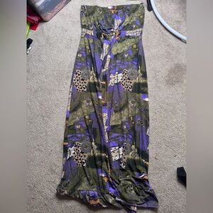 Dots Olive Green, Purple & Gold Patterned Strapless Dress